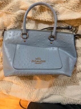 COACH Light Blue Ostrich-Embossed Satchel
